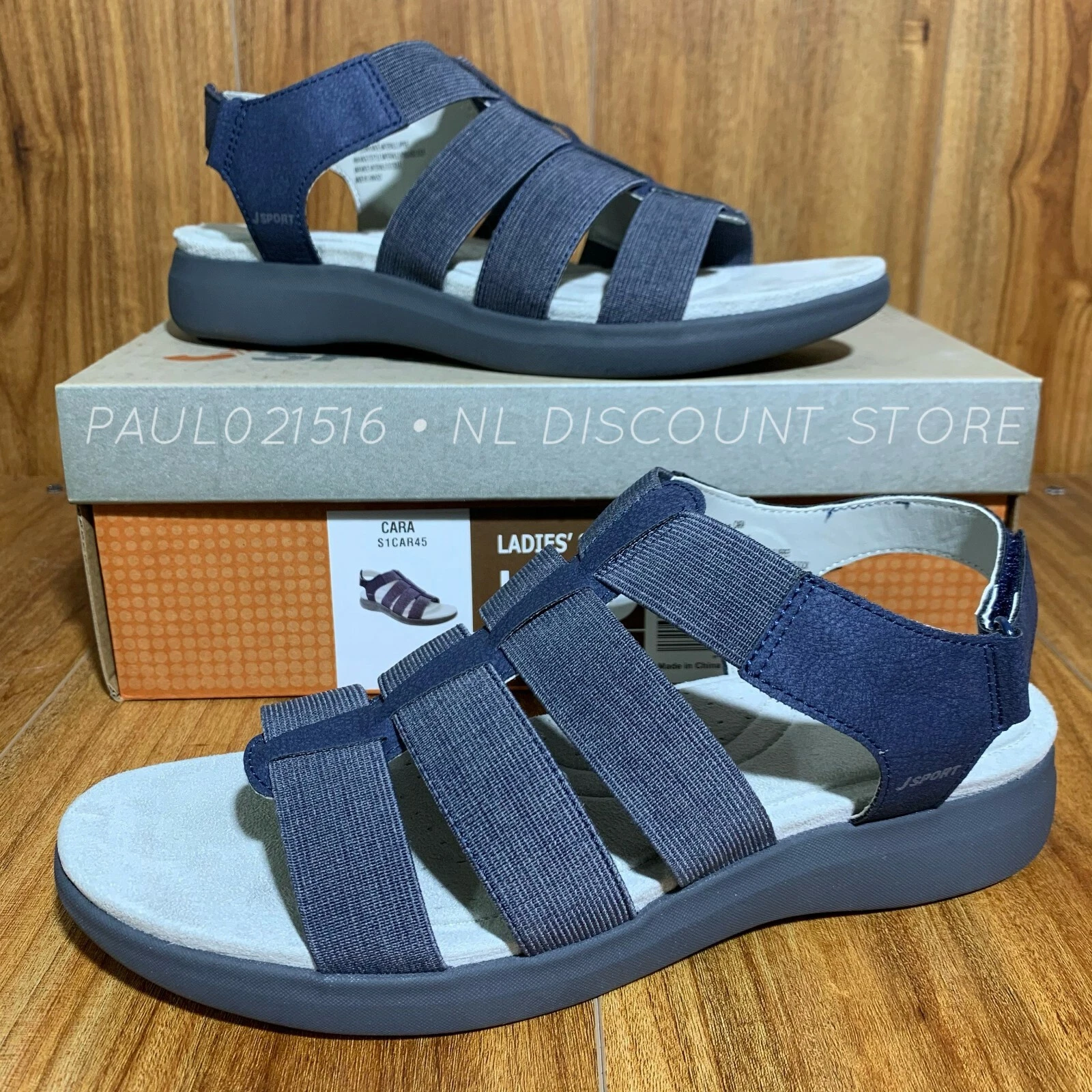 JSPORT Women's Cara Lightweight Strappy Sandals ~ Navy ~ Sizes & Condition