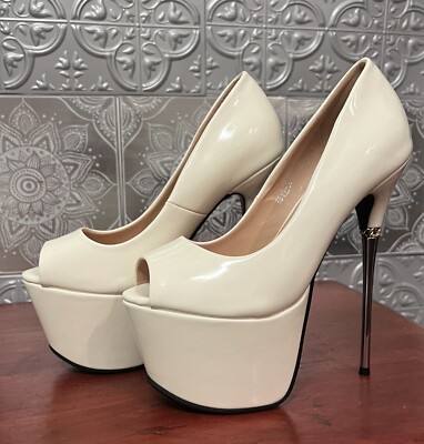 Unbranded Wht/Patton Stilettos Peep Toe Platform Pumps Hi Heel Fetish Shoes 6.5