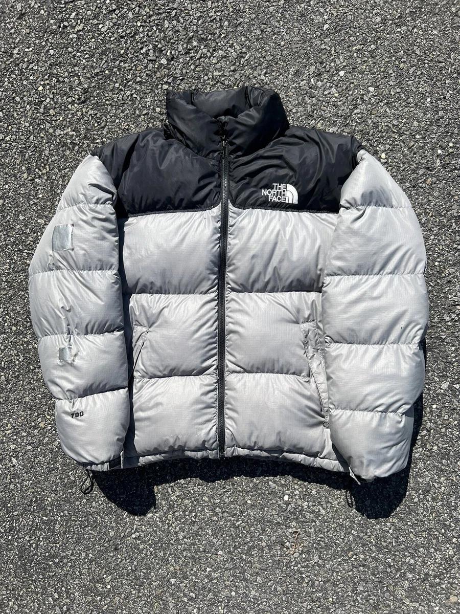 Vintage The North Face Nuptse 700 Down Jacket Puffer Coat Mens XL Silver  Black