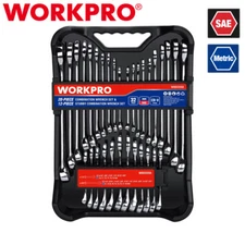 WORKPRO 32PC Combination Wrench Set Regular Stubby Wrench SAE Metric 12PT W/Tray