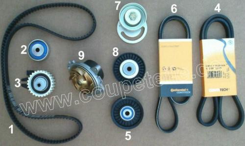 1x Fiat Coupe 20VT Zahnriemen- KOMPLETT-Paket 9tlg Spannrolle WaPu Rippenriemen