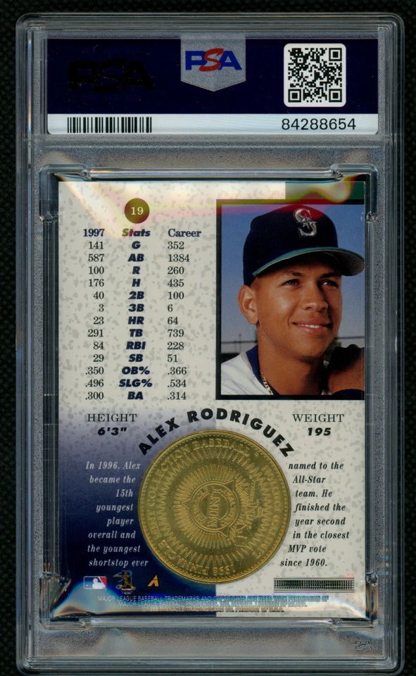 1998 Pinnacle Mint Collection Alex Rodriguez Gold #19 PSA 8 NM-MT Mariners - Image 2 of 2