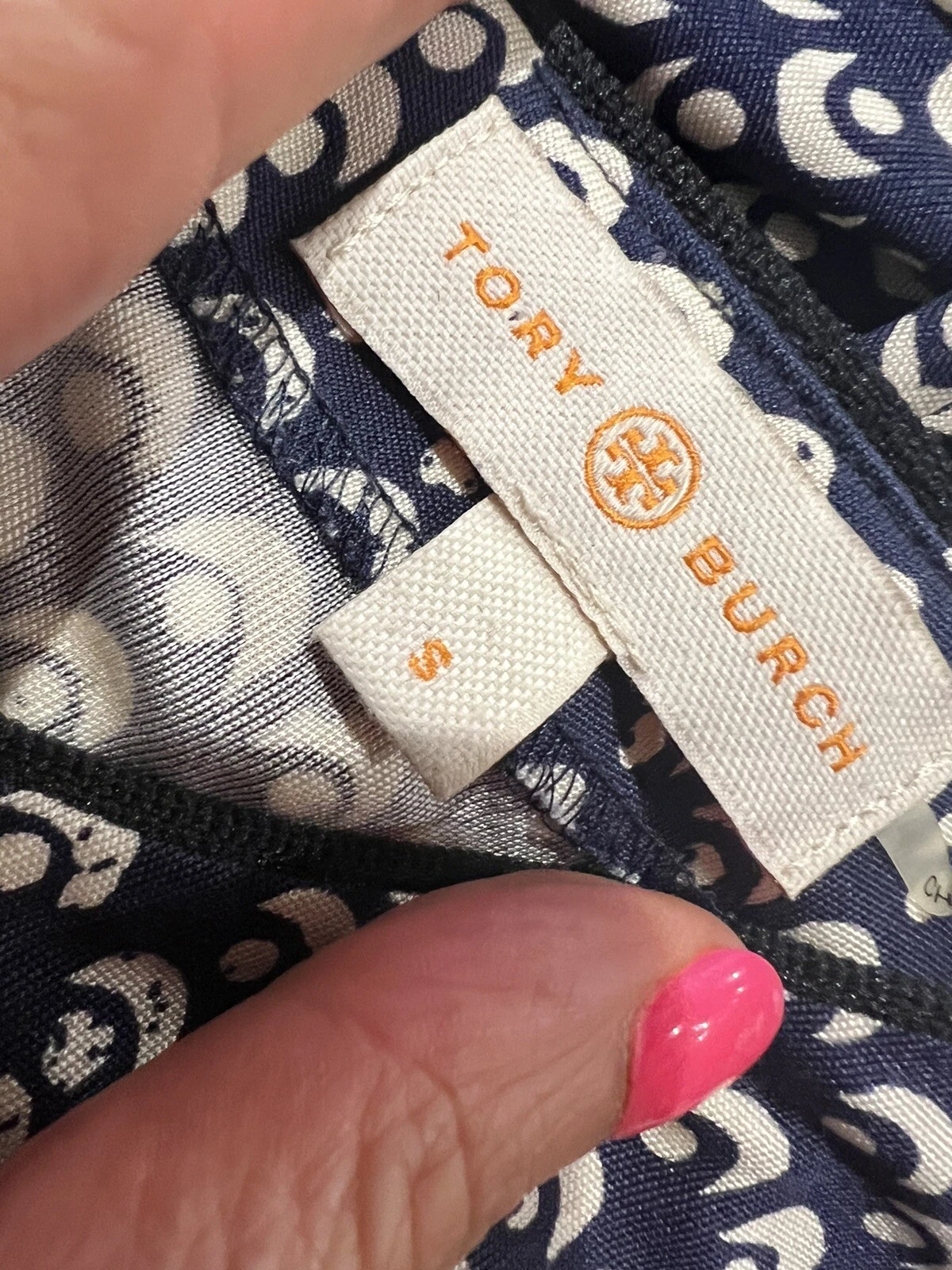 Abito donna TORY BURCH seta Teserra manica lunga cambio blu navy stampa astratta S