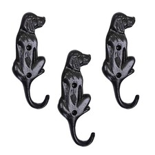 Set of 3 Cast Iron Dog Shape Coat Hooks Wall Art Decor-Dog Shape Hangers and Key