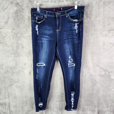 Juniors GOGO Jeans Blue Denim High Rise Ankle Distressed Dark Wash Size 13