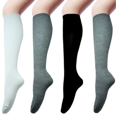 3-12 Pairs Womens Girls Funky Cotton Plain Knee High Long Tube Socks Size 9-11