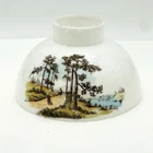 Vintage Milk Glass Lamp Shade with Pastoral Lake Fishing Scenes 8.25” X 5”