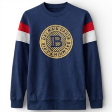 BALMAIN PARIS DESIGNER BIG LOGO MENS CASUAL COTTON SWEATSHIRT BLUE SIZE M MENS