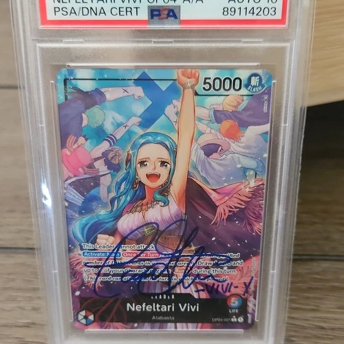 One Piece CCG Caitlin Glass signed Vivi OP04-001 Alt Art Foil English PSA 10
