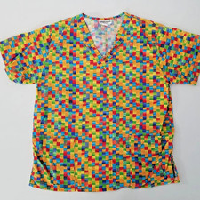 Carmens Scrubs Womens Large L Top Vintage 90s USA made Abstract Geometric Scrub