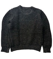 TOM FORD Premium Baby Camel Hair Low-Gauge Knit Sweater, Heather Black, Size M