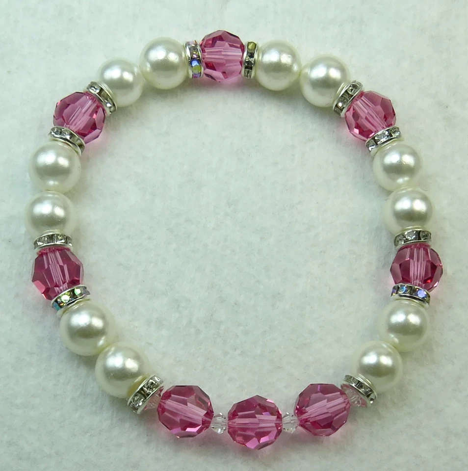 Handmade Beaded Stretch October Birthstone Bracelet: Rose Sapphire Czech Crystal - Image 3 of 4