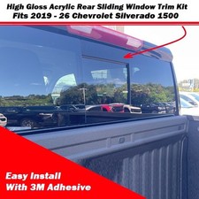 For 2019-26 Chevrolet Silverado Rear Sliding Pass Thru Window Trim Gloss Black