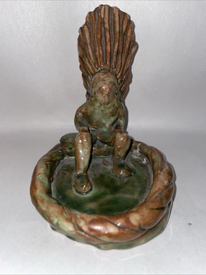 Vintage Studiokeramik Volkskunst sitzende indianische Anstecknadel Schale - 11,5 x 9 x 10 cm
