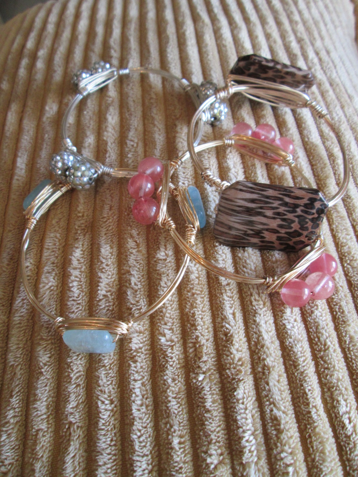Wire Wrapped Mixed GemStone Bangle Bracelets. Sta… - image 3
