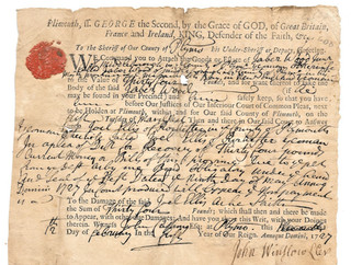 GENERALE DI GUERRA FRANCESE E INDIANA JOHN WINSLOW 1727 FIRMATO PLYMOUTH MA CITAZIONE ALLA CORTE