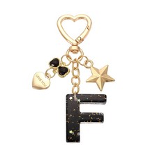 Cute Initial Letter Keychain, Letter-F Keychains for Women Girls Bling Black