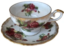 Unbranded Porcelain Floral Tea Cup with Saucer and Gold Rim 2.5" Height Tea Cup