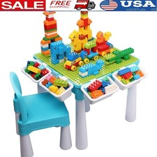 5-in-1 Activity Table W/ Chair Building Blocks  Storage Boxes Kids New