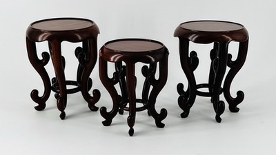 Set of 3 High-End Chinese Wood Stands Riser Bonsai, Vase Rosewood Finish MINT
