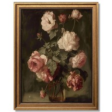 Gold Framed Wall Art Vintage Flower Vase Painting Canvas Print Living Room Be...