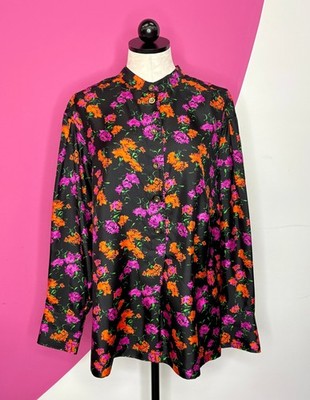 $1,645 NEW ESCADA Naft Silk Floral Fantasy Blouse Top Women Size XL X-Large DE46