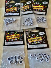 Lot 5 Alpha Bead 10 Packs Black On White D R T J O New Old Stock Unopened Vtg.