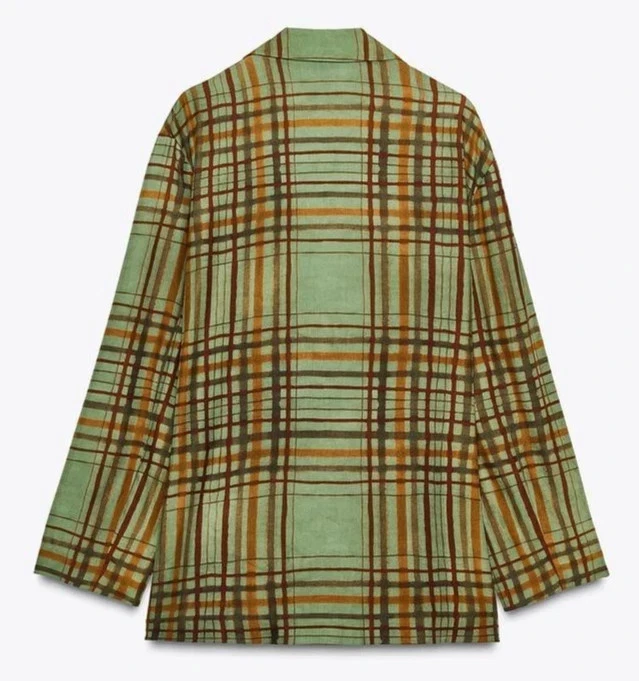 Zara Woman Blazer Doppelreihig ZW Fließender Karomuster Grün 8383/032/500