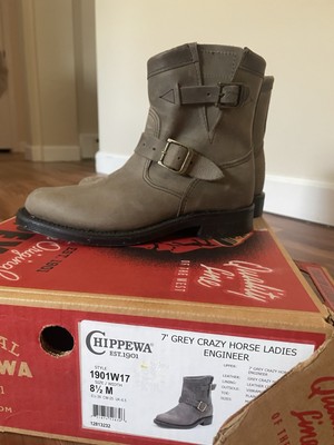 Chippewa Womens Leather Boots Crazy Horse Ladies Engineer 7'' Grey 8.5 M 1901W17