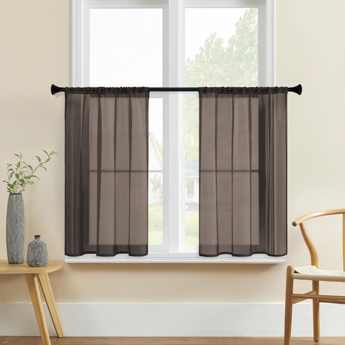 Short Sheer Curtains 36 inch Length Kitchen Tier Curtains Light Filtering Rod...