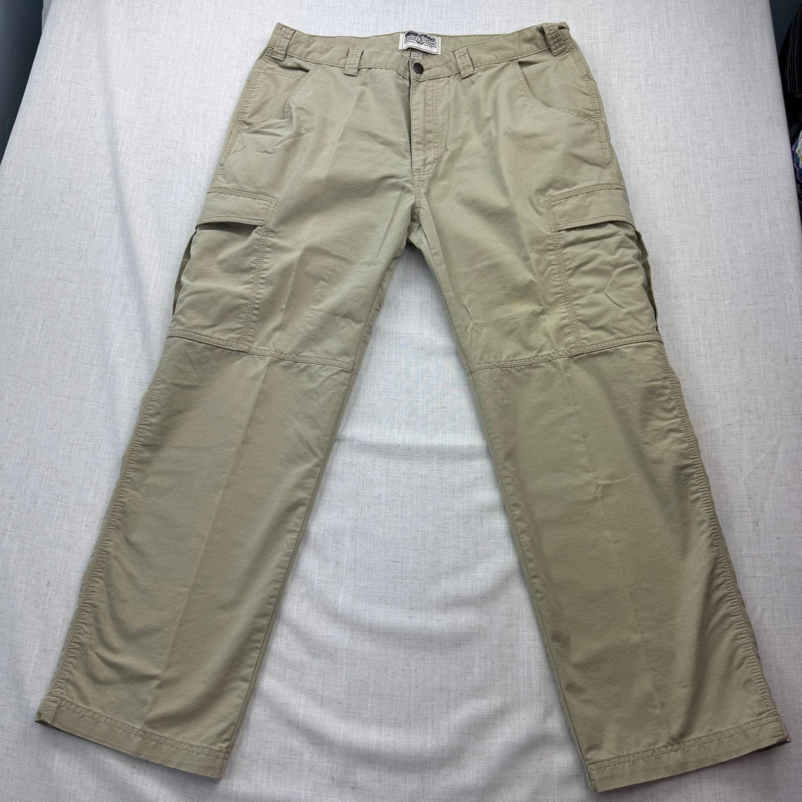 Field & Stream Mens Khaki Cargo Pants 36x30 Tan Ripstop Outdoor Hiking Trousers