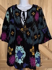 Hayden & Harnett 100% Silk Black Ikat Print Boho Kimono Style Mini Dress Sz S