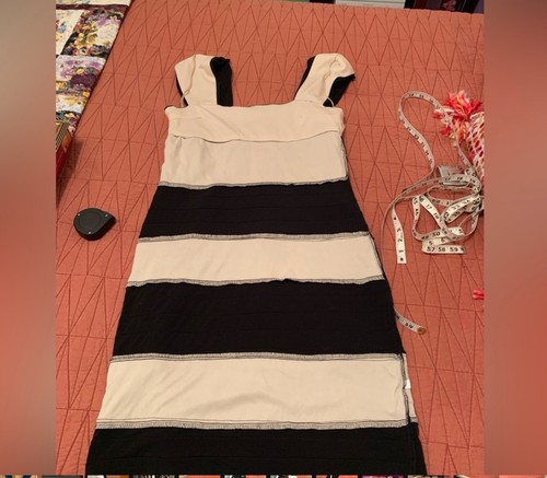 Vestido de cóctel con inserciones de encaje negro y nude para mujer talla 10 - Imagen 4 de 7