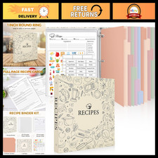 Recipe Binder with Waterproof Cover, 60 Plastic Sleeves, Holds 120 Recipes, Orga