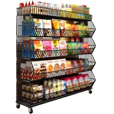 Retail Display Market Shelf Large 5 Layer Potato Chip Displays Stand w/ Wheels
