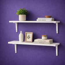 White Floating Shelves Set of 2 with Brackets Wall Mounted 59cm Display Storage