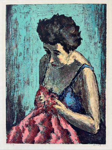 Harry Shoulberg (American 1903–1995) Mending 1944 Signed Serigraph WPA Era