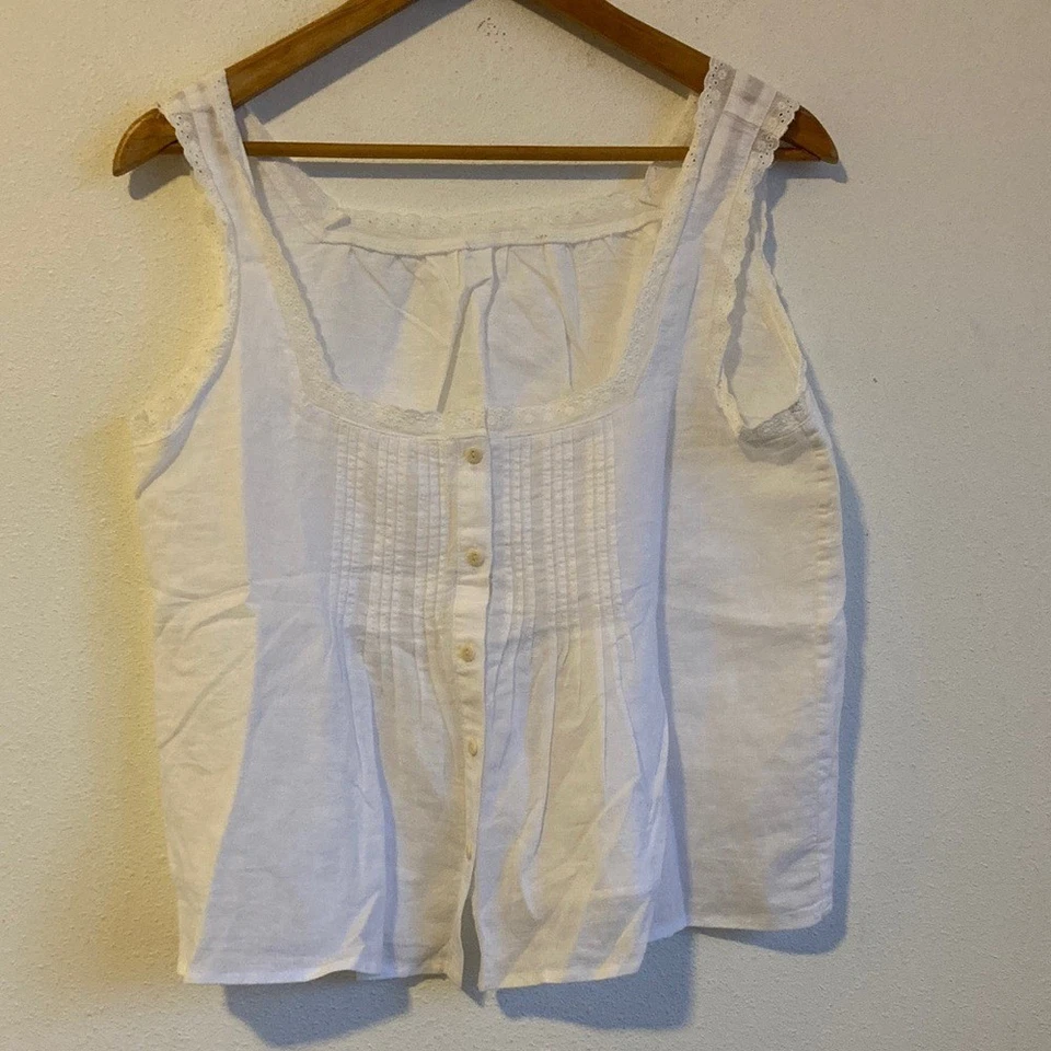 J Crew Women's Lace-trim camisole and pajama short set linen-cotton blend Small - Image 3 of 4