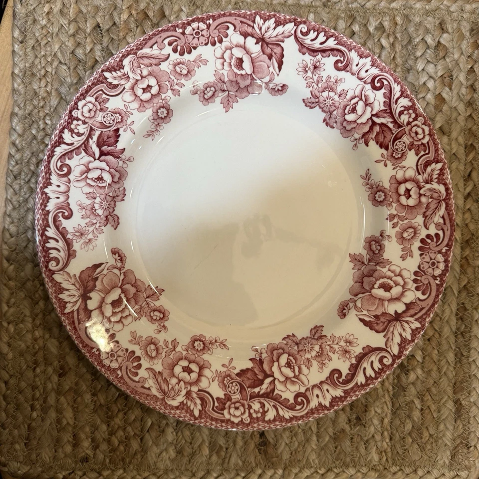 Spode Delamere Cranberry Dinner Plates Red Transferware Floral Cottage S3784-A7 - Image 3 of 4