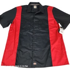 Dickies Mens 2XL Bowling Billy Short Sleeve Work Shirt Black Red Color New Tags