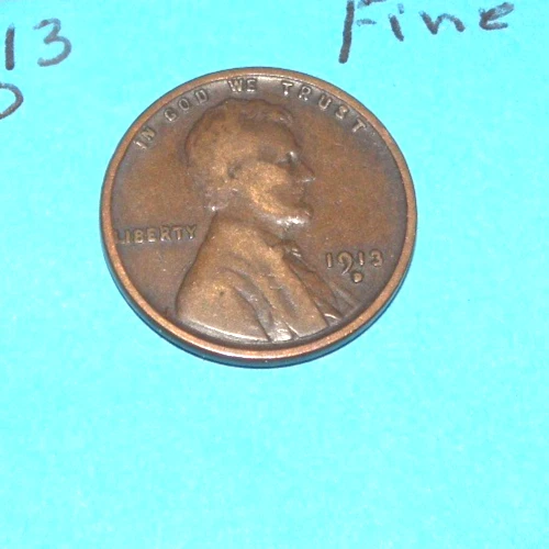 1913 D   WHEAT CENT    FINE #5a