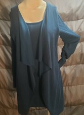 Allison Brittney Dark Teal 3/4 Sleeve Sweater Dress w/Attached Cardigan M #3C