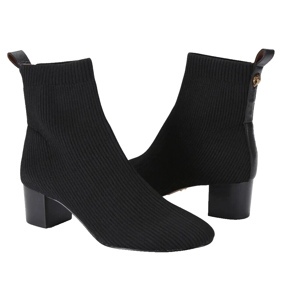 Kurt Geiger Elmer Women's 7.5 Bootie Black Ribbed Block Heel Ankle Boots NWOB