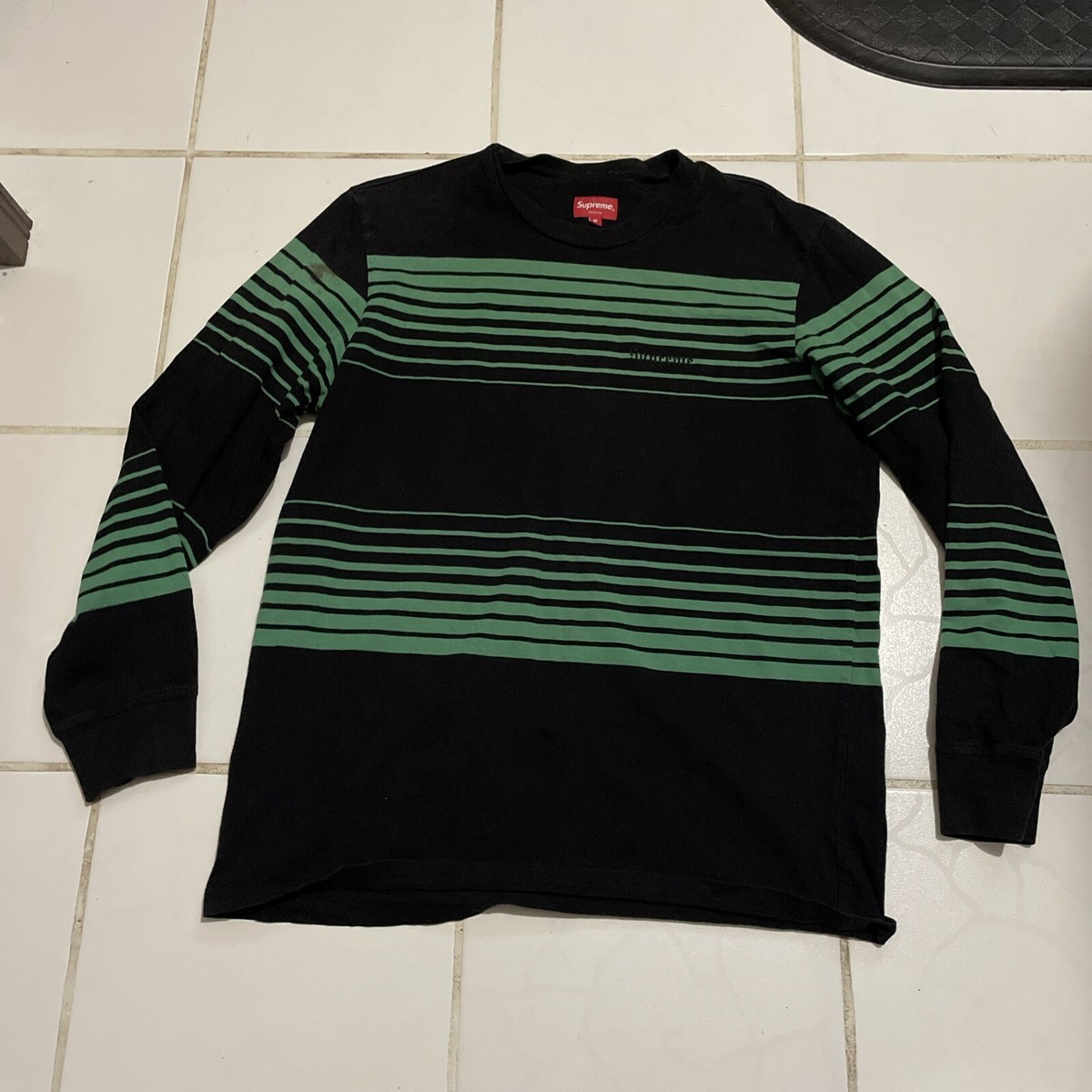 Supreme Long Sleeve Black and Green Striped Shirt SZ Medium | eBay