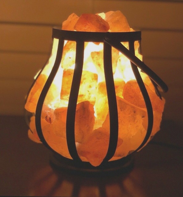 Himalayan Salt Lamp Black Metal Lamp Beautiful Glow! eBay