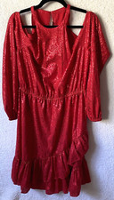 Michael Kors Cold-Shoulder Dress Women's L Crimson Printed Back Button NWT