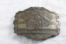 Vtg Livingston Wells  Co. Foreign Domestic Gold Dealers Belt Buckle Pirate Ship