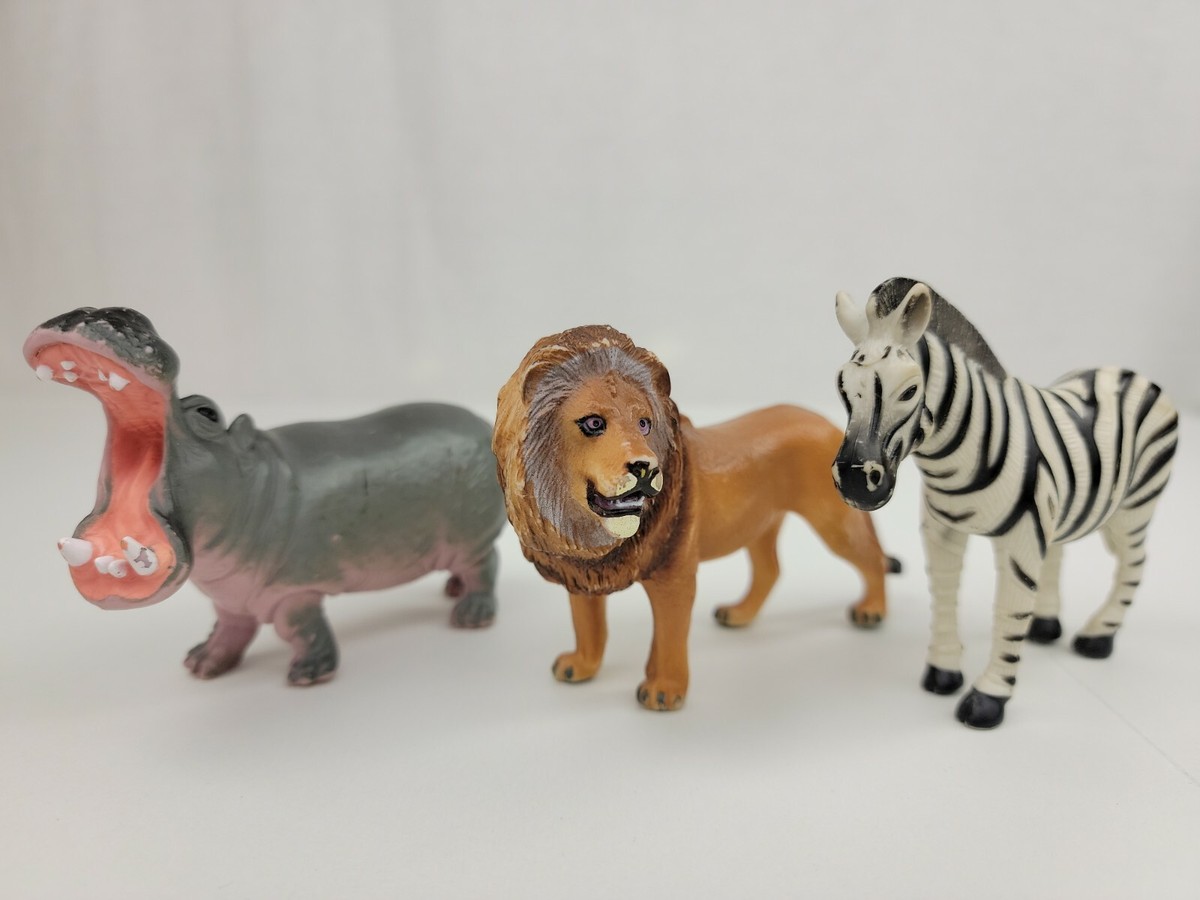 Lot of 3 Planet Earth Toys 2008 Zebra Lion Hippopotamus African