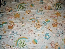 HTF Vintage Bibb Co Twin Size Care Bears Flat Sheet NSH5 