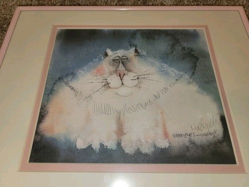 DON NEDOBECK "GREEN EYES" FAT CAT KITTEN 1985 FRAMED ART PRINT Signed - Picture 2 of 10